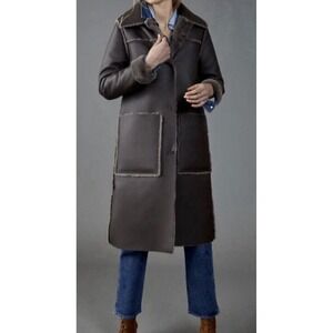 Anthropologie Kerry Reversible Faux Fur Duster Coat Jacket Brown S NWT‎